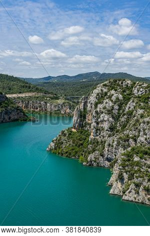 Cinca River And El Grado Reservoir, View From Torreciudad. Huesca Province. Spain