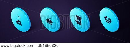 Set Isometric Test Tube With Marijuana, Cup Tea, And Icon. Vector