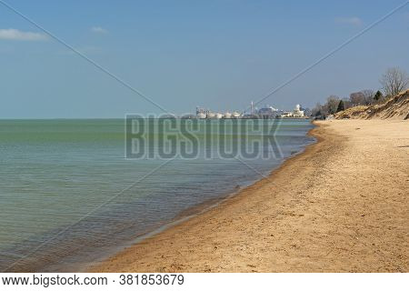 Sand, Steel Mills, And Lakeshore At Indiana Dunes National Park In Indiana