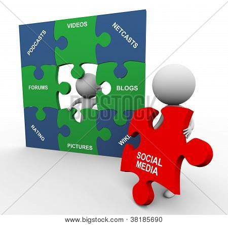 Puzzle 3D personas con los medios sociales