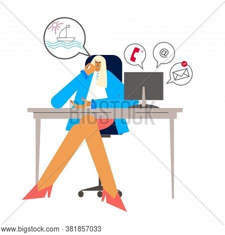 Procrastination And Delaying Working Tasks Concept. Woman Sitting In An Office.