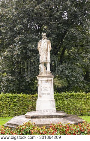 Graz, Austria. August 2020.  Moritz Ritter Von Franck Statue In Stadt Park, Creator Of Stadtpark.