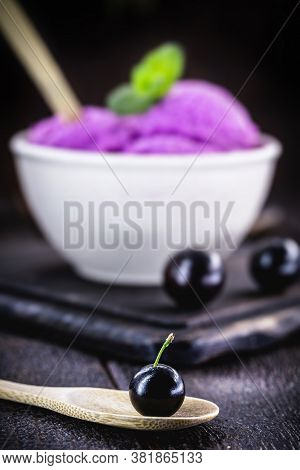 Exotic Jabuticaba Ice Cream, With Specific Focus On The Fruit. The Jaboticaba Or Jaboticaba Is A Typ