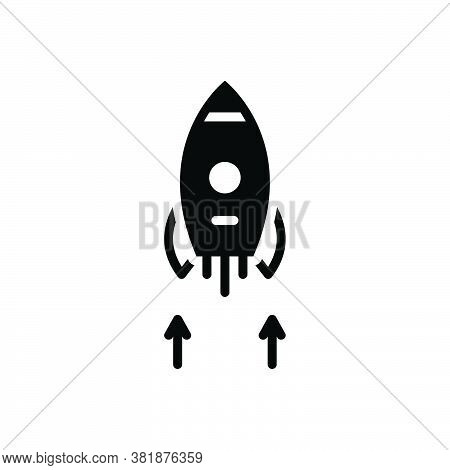 Black Solid Icon For Above Aloft Astronaut Rocket Launch Start Begin Startup Flame Spaceship Explora