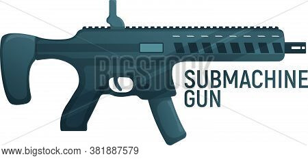 Submachine Military Gun, Icon Self Defence Automatic Weapon Concept Cartoon Vector Illustration, Iso