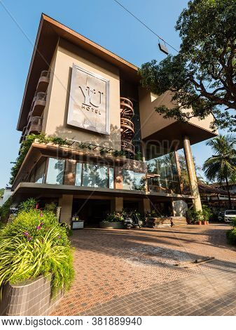 Candolim, North Goa, India - November 23, 2019: Street View Of Candolim At Sunny Day With Yu Hotel E