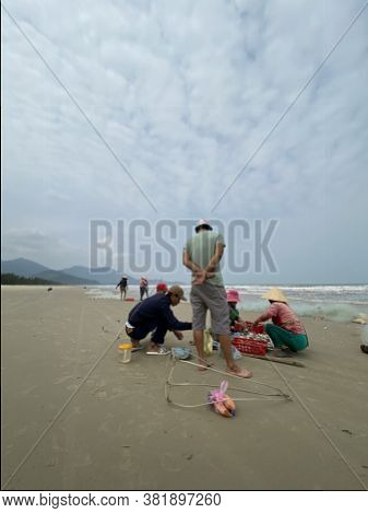 Hue, Quang Nam Province, Vietnam - January, 20, 2020: People\\\'s Daily Life At The Fishing Village 