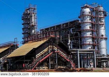 Petrochemistry. A Furnace For Heating Oil And Preparing Fuels And Lubricants. Chimneys From Industri