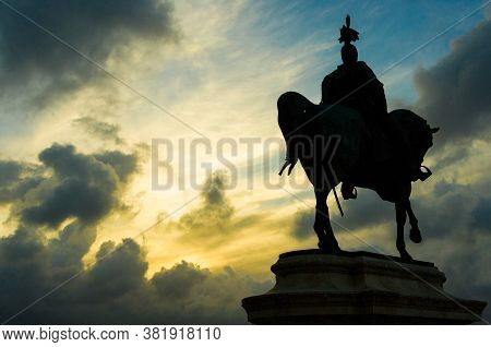 Piazza Venezia Statue Monument In Rome, Italy