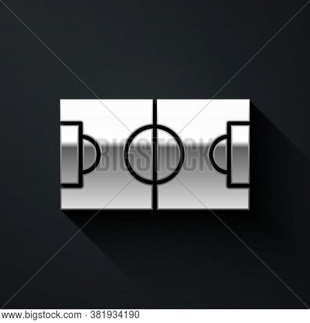 Silver Football Or Soccer Field Icon Isolated On Black Background. Long Shadow Style. Vector Illustr