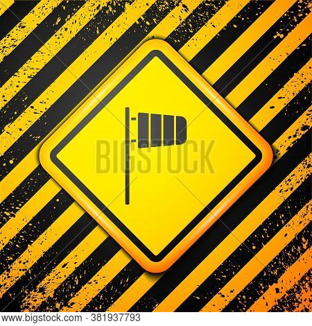 Black Cone Meteorology Windsock Wind Vane Icon Isolated On Yellow Background. Windsock Indicate The 