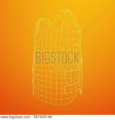 Police Flak Jacket Or Bulletproof Vest. Bullet Proof Concept. Wireframe Low Poly Mesh Vector Illustr