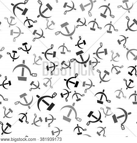 Black Hammer And Sickle Ussr Icon Isolated Seamless Pattern On White Background. Symbol Soviet Union