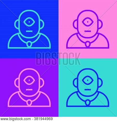 Pop Art Line Cyclops Icon Isolated On Color Background. Vector