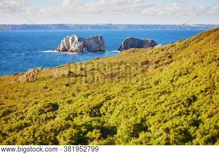 Scenic View Of Crozon Peninsula, One Of The Most Popular Tourist Destinations In Brittany, France. W