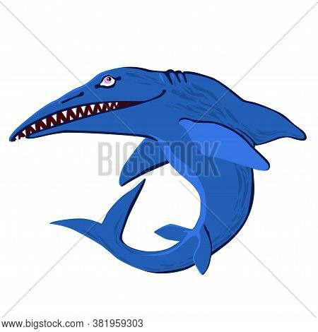 Cute Ichthyosaur Swimming. Dinosaur Life. Vector Illustration Of Prehistoric Character In Flat Carto