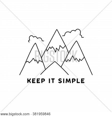 Vintage Simple Mountains Logo Design. Outdoor Adventure Line Art Scene, Landscape. Silhouette Linear