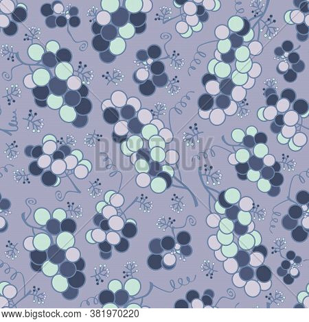 Vector Purple Grapes Seamless Pattern Print Background.