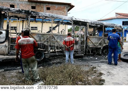 Porto Seguro, Bahia, / Brazil - December 1, 2011: Bus Hardware Set On Fire By Members Of A Criminal 