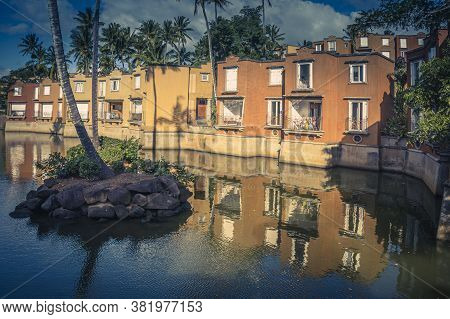 Baie Du Tombeau, Mauritius, May 2017 - Apartment Complex Building And Reflection On An Artificial La
