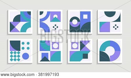 Modern Geometric Artwork Poster Set With Simple Shape And Figure. Abstract Minimalist Pattern Design