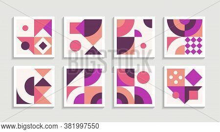 Modern Geometric Artwork Poster Set With Simple Shape And Figure. Abstract Minimalist Pattern Design
