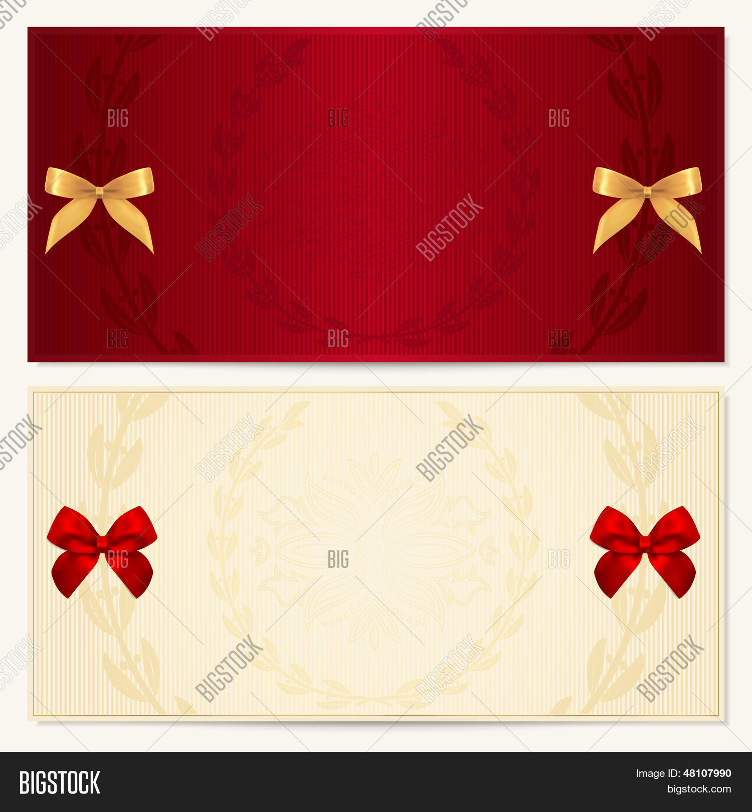 Blank gift tag and golden ribbon bow with gold border Stock Illustration