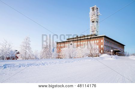 Architettura Kiruna City Hall al crepuscolo crepuscolo Svezia 