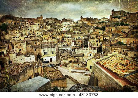 Antik Matera - İtalya, sanatsal tonda resim