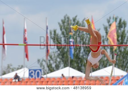 DONETSK, UKRAINE - JULY 11: Kamila Przybyla of Poland competes in Pole Vault during 8th IAAF World Youth Championships in Donetsk, Ukraine on July 11, 2013
