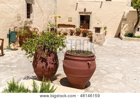 Monastery (friary) In Messara Valley At Crete Island In Greece. Messara - Is The Largest Plain In Cr