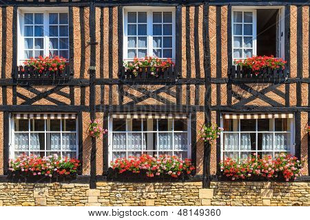 Beuvron-en-auge, typisk hus Facade, Normandiet