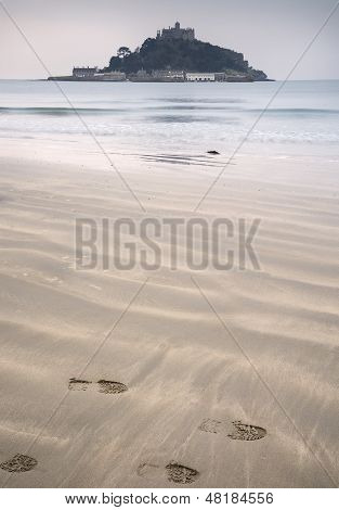 Marée basse vues de Mount Marazion Cornwall Angleterre St Michael