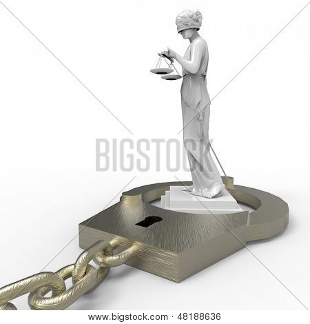 Estátua de Themis e algemas sobre fundo branco