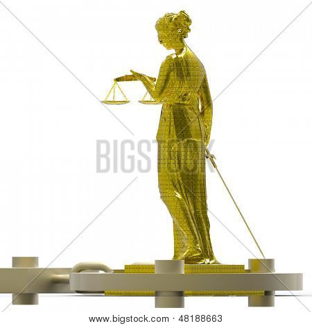 Estátua de Themis e algemas sobre fundo branco