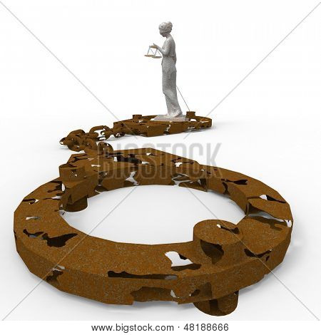 Estátua de Themis e algemas sobre fundo branco