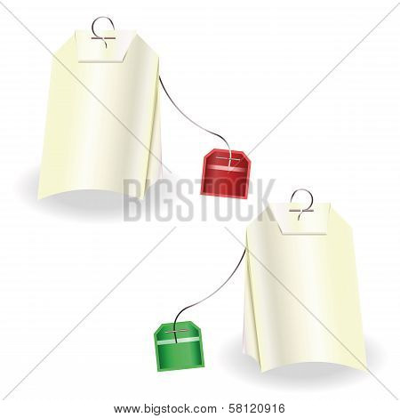 Set Of Tea Bags With Red And Green Labels
