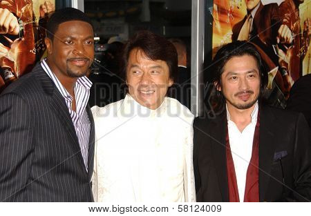 Chris Tucker with Jackie Chan and Hiroyuki Sanada at the Los Angeles Premiere of 