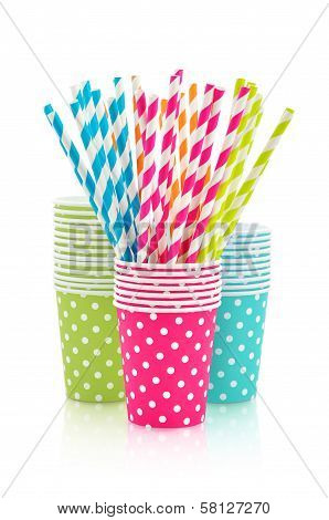 Paper Cups And Striped Straws