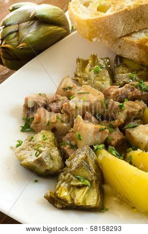 Stew of pork meat and various vegetables