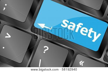 Safety First Concept With Key On Computer Keyboard