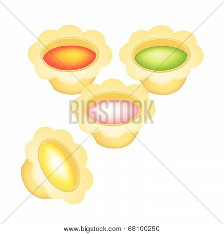Colorful Palm Sugar In Crispy Golden Bowls