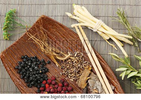 Traditional chinese herbal medicine ingredients, close-up
