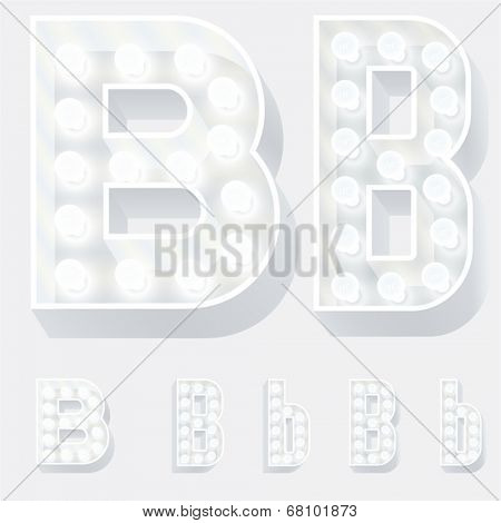 Vector illustration of unusual white lamp alphabet for light board. Letter b