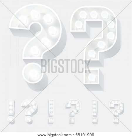 Vector illustration of unusual white lamp alphabet for light board. Symbols 4
