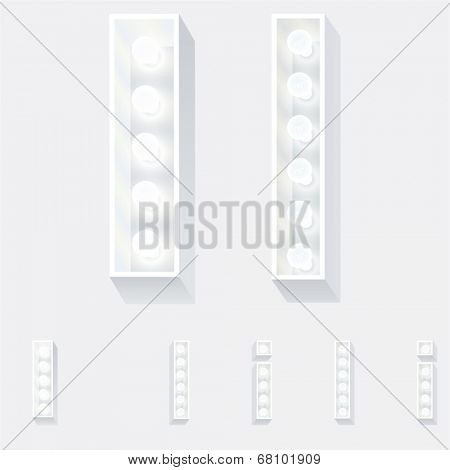 Vector illustration of unusual white lamp alphabet for light board. Letter i