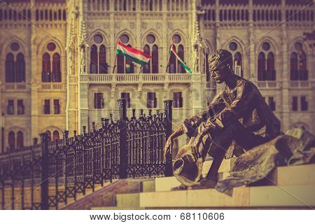 Attila Jozsef (1905-1937), Hungarian poet statue front of the Parliament