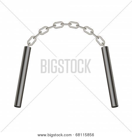 Nunchaku connected by silver chain