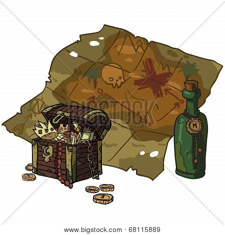 Vector cartoon flat Treasure Map.
