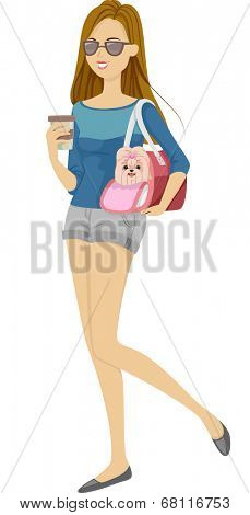 Illustration of a Girl Taking Her Dog for a Coffee Playdate
